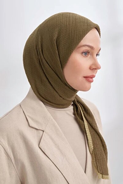 ARMANDA Müslin Biyeli Eşarp 3353-46 Haki