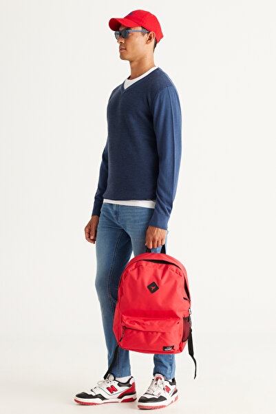 ALTINYILDIZ CLASSICS Πλεκτό πουλόβερ με λαιμόκοψη σε σχήμα V, κανονική εφαρμογή, μάλλινο, μπλε ναυτικό