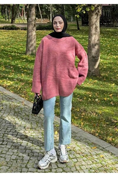 hedef giyim قصة فضفاضة سترة تريكو سادة برقبة دائرية