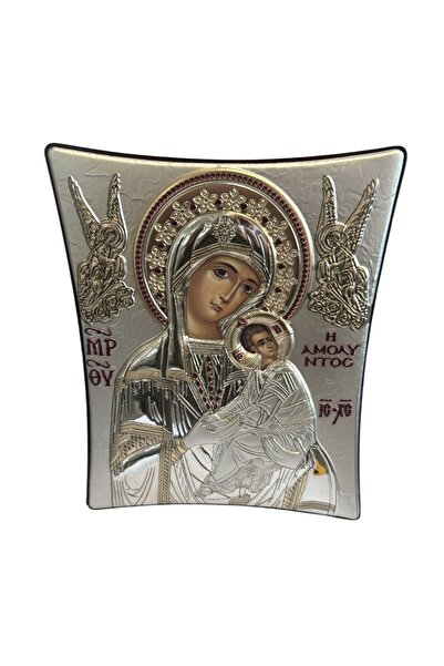 SLEVORI Icoană argintie Mamă și copil 16x20 argintie cu ramă maro