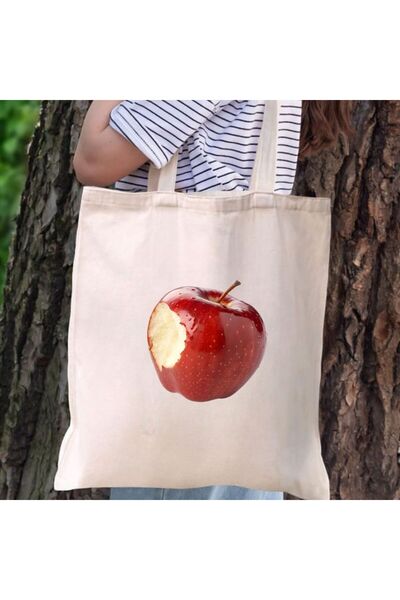 Çılgıntrend Bitten Apple Design Cloth Bag – Modern Minimal Printed Shoulder Bag