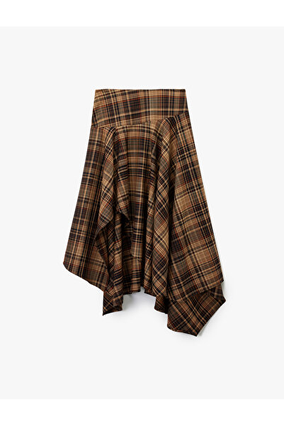 Koton Ασύμμετρη κομμένη φούστα μίντι καρό