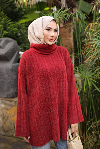 İmajButik Μπορντό ζιβάγκο casual από μαλακό πλεκτό ανγκόρα τούνικ