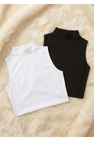 Loule 2 Pieces Cotton Modal Soft Textured Zero-Sleeve Turtleneck Women's Undershirt - Anti-Sweat & Stretchy Fabric