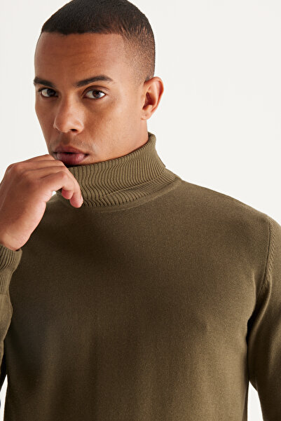 ALTINYILDIZ CLASSICS Πουλόβερ από βαμβακερό πλεκτό χακί κανονικής εφαρμογής με πλήρη ζιβάγκο