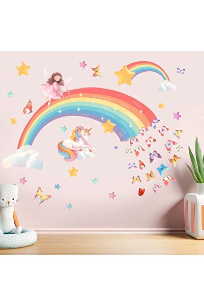 Amimagen ملصقات حائط قابلة للتقشير واللصق على شكل وحيد القرن بألوان قوس قزح ل...