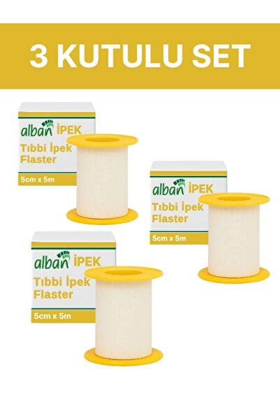 Alban Tıbbi İpek Bant 5cm x 5m, 3 Kutulu Set, Medikal Sabitleme Flasteri