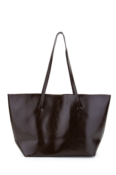 minebag Faux Leather Stand Handle Bag with Metal Accessories Brown