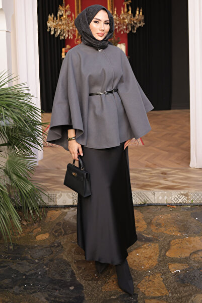 İmajButik Smoked Belted Cashmere Poncho
