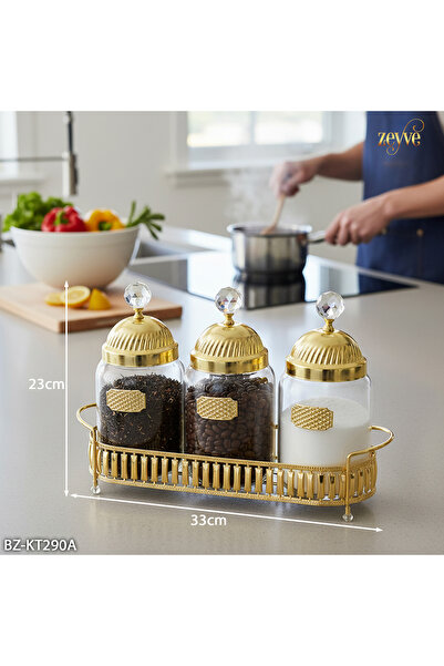 Hinora Hürrem Model Triple Glass Tray Spice Rack Set 33X23X11Cm
