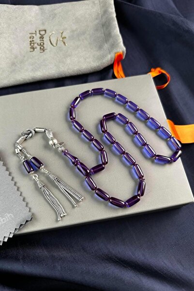 dergah tesbih Harmony Series Silver Design Navy Blue Fire-I Crimped Amber Prayer Beads