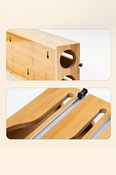 Bayev Bamboo 2-Compartment Stretch Film and Foil Cutter Organizer - Bamboo Wood Stretch Film and Foil Holder