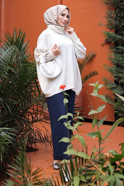 İmajButik Πουλόβερ με ζιβάγκο σε κρεμ χρώμα