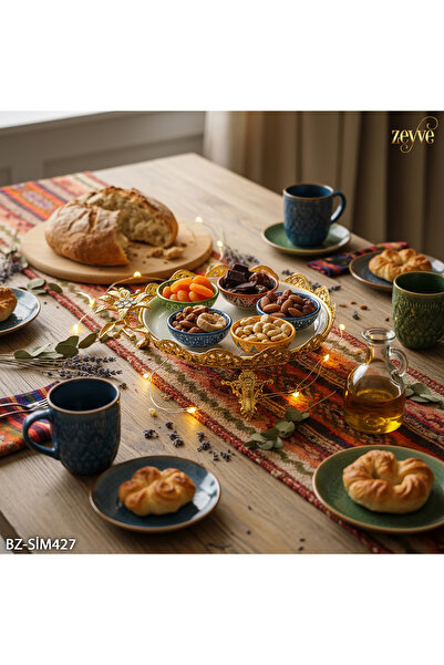 Hinora Flower Model Gold Color Porcelain Plate Stand with Stand 26X22X11Cm Small Size