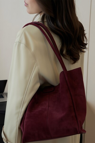 BAHELS Cherry Snap Fastener Suede Women's Hand and Shoulder Bag