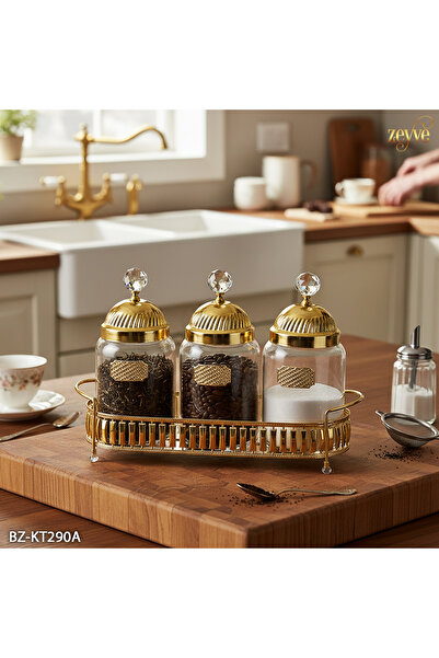 Hinora Hürrem Model Triple Glass Tray Spice Rack Set 33X23X11Cm