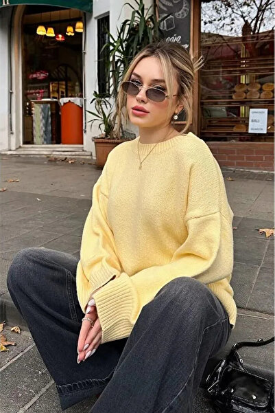 H&E LUXURY DESIGN Kadın Yumoş Doku Detaylı Oversize Kazak