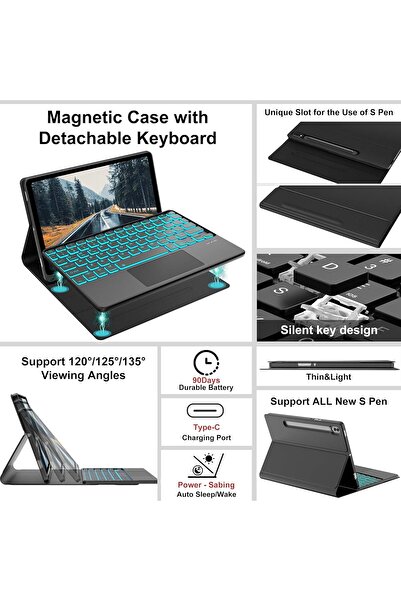 HYX Keyboard Case for Samsung Galaxy Tab S10 Lite/S10 FE/S9 FE 10.9 / S9 11 - Magnetic Detachable Wirele
