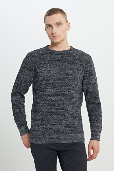 ALTINYILDIZ CLASSICS Μαύρο-γκρι Standard Fit Κανονική εφαρμογή Πλεκτό με μοτίβο από ορείχαλκο με λαιμόκοψη