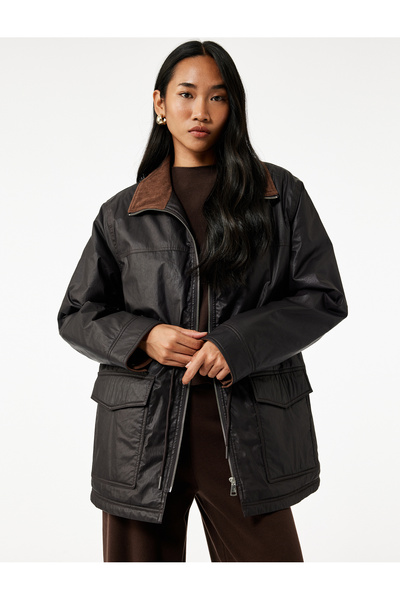 Koton Barn Jacket with Pockets Zippered Water Repellent Long Sleeve