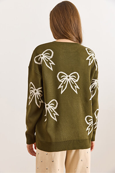 Olalook Women's Khaki Bow Detailed Oversized Knitwear Sweater Kzk-19000971