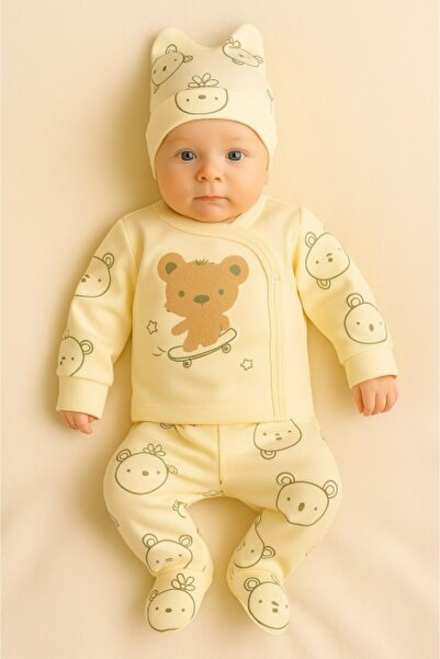 HANNA Babycan 3-piece set for newborns, teddy bear pattern 100% cotton