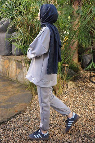 İmajButik Gray Embroidered Tunic Trouser Suit