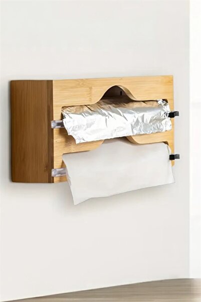 Bayev Bamboo 2-Compartment Stretch Film and Foil Cutter Organizer - Bamboo Wood Stretch Film and Foil Holder