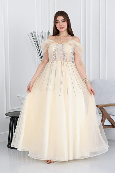 modern designer فستان سهرة تول لولو