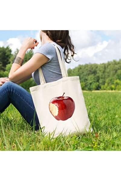 Çılgıntrend Bitten Apple Design Cloth Bag – Modern Minimal Printed Shoulder Bag