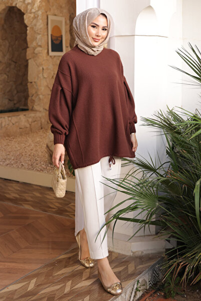 İmajButik Brown Crew Neck Felt Sweater