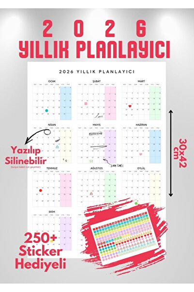 One Little Happiness 2026 Yıllık Planlayıcı (A3 Boyutunda) Sticker Hediyeli