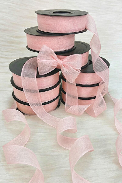 ZEYMERADE Powder Pink Linen Ribbon 2.5 cm 20 Meters, Bohça Dowry Special Day Gift Decoration Ribbon