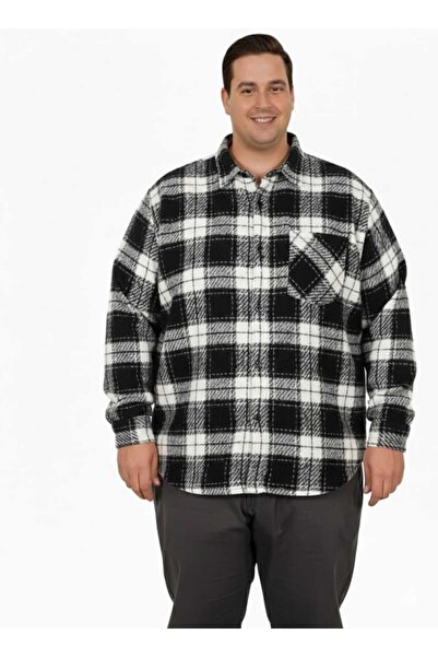 cusseli Plus Size Shirt Single Pocket Lumberjack 25394 Black