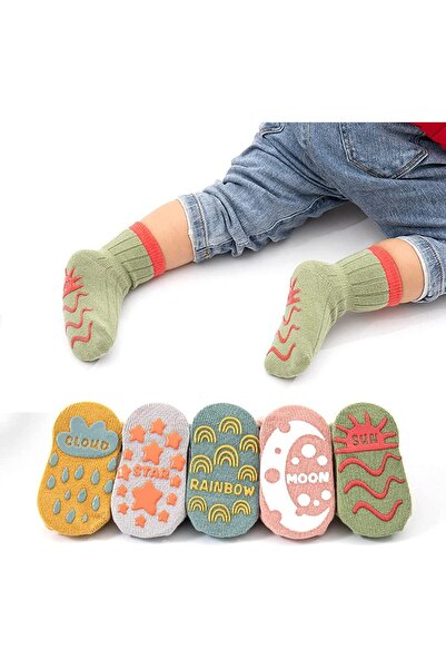 Generic 5 Pairs Baby Non-Slip Socks, Soft Breathable Cotton, Age 1-3 Years, One Size, Multicolor