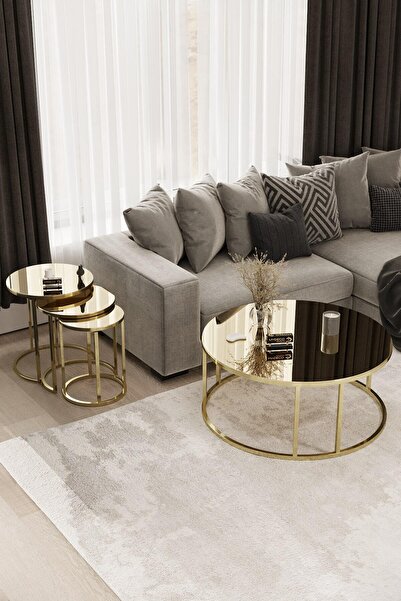 MYDECO Çift Bacak C Orta & C Zigon Set Gold Kaplama Bronz Ayna