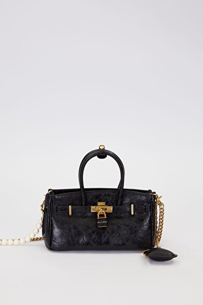 Levidor Black Long Pearl Strap Shoulder Bag