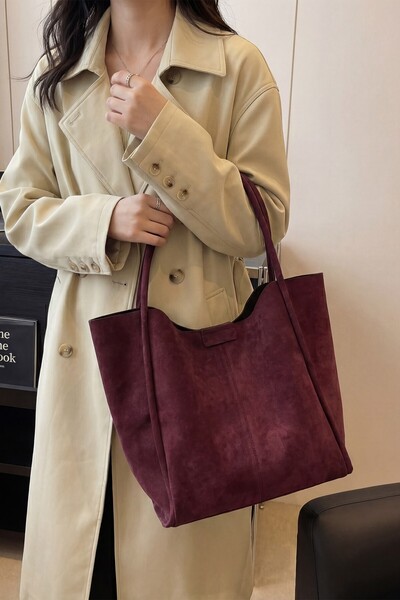 BAHELS Cherry Snap Fastener Suede Women's Hand and Shoulder Bag