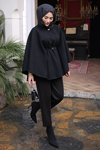 İmajButik Black Belted Stamp Poncho