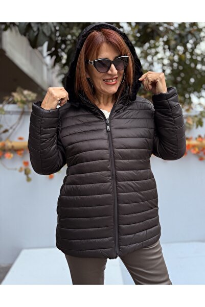 DenizEge Double-Sided Wearable Italian Coat with Fur Inside Black