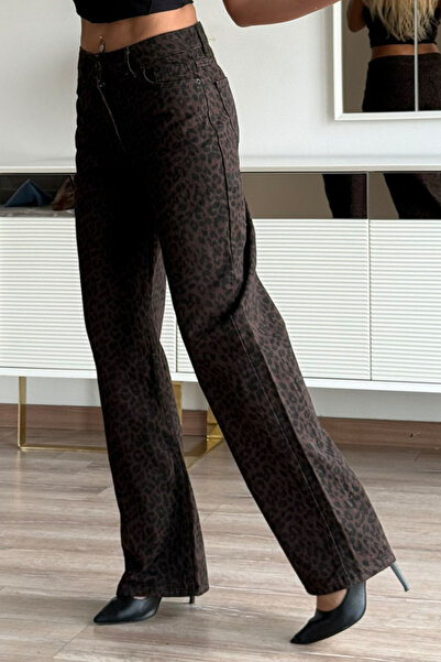 CİDDE Women's Leopard Print Jeans Denim Trousers