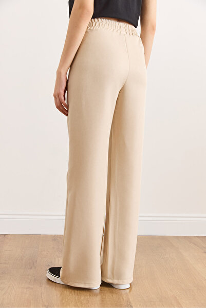 Olalook Women's Stone Waistband Pocketed Wool Effect Wide Leg Winter Trousers Pnt-19000383