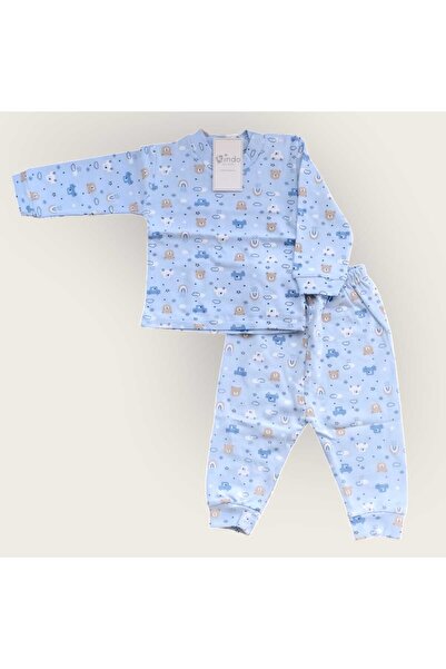 Kindo Baby Children's Patterned Long Sleeve Pajama Set with Snap Buttons on the Shoulders