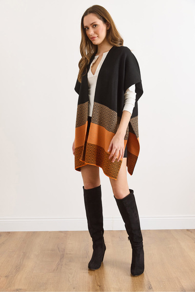 Olalook Women's Black Zigzag Patterned Poncho Cardigan Hrk-19000422