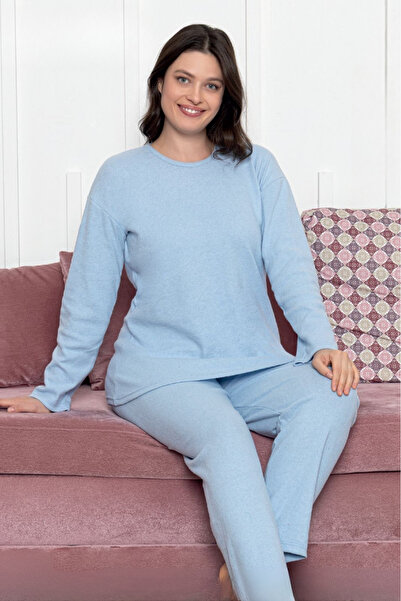 Farya Home Cotton Thick Winter 2 Thread Count Fleece-Lined Long Sleeve Knitted Pajamas Set
