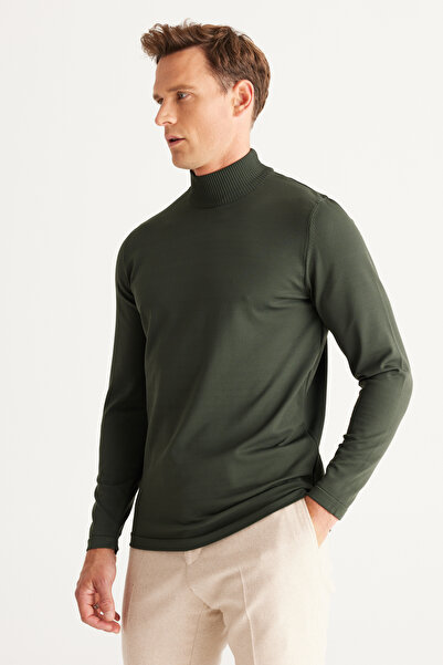 ALTINYILDIZ CLASSICS Πλεκτό πουλόβερ με μισό ζιβάγκο κανονικής εφαρμογής Khaki Standard Fit