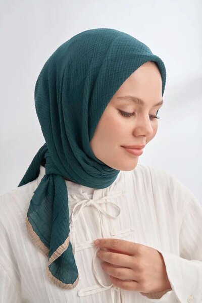 ARMANDA Müslin Biyeli Eşarp 3353-42 Zümrüt