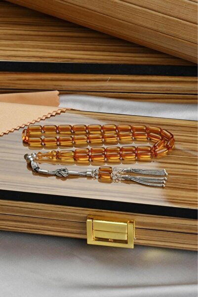 dergah tesbih Harmony Series Silver Design Orange Fire-I Crimped Amber Prayer Beads