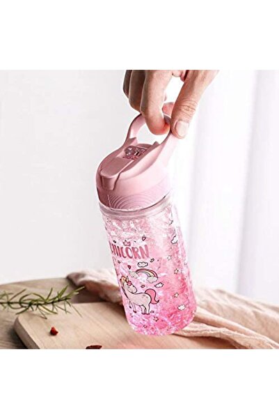 SİOSİ زجاجة مياه يونيكورن للأطفال مع شفاطة وقفل أمان، 400 مل، وردي