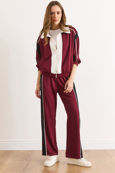 Olalook Women's Burgundy Color Block Modal Tuşeli Suit Tkm-19000466